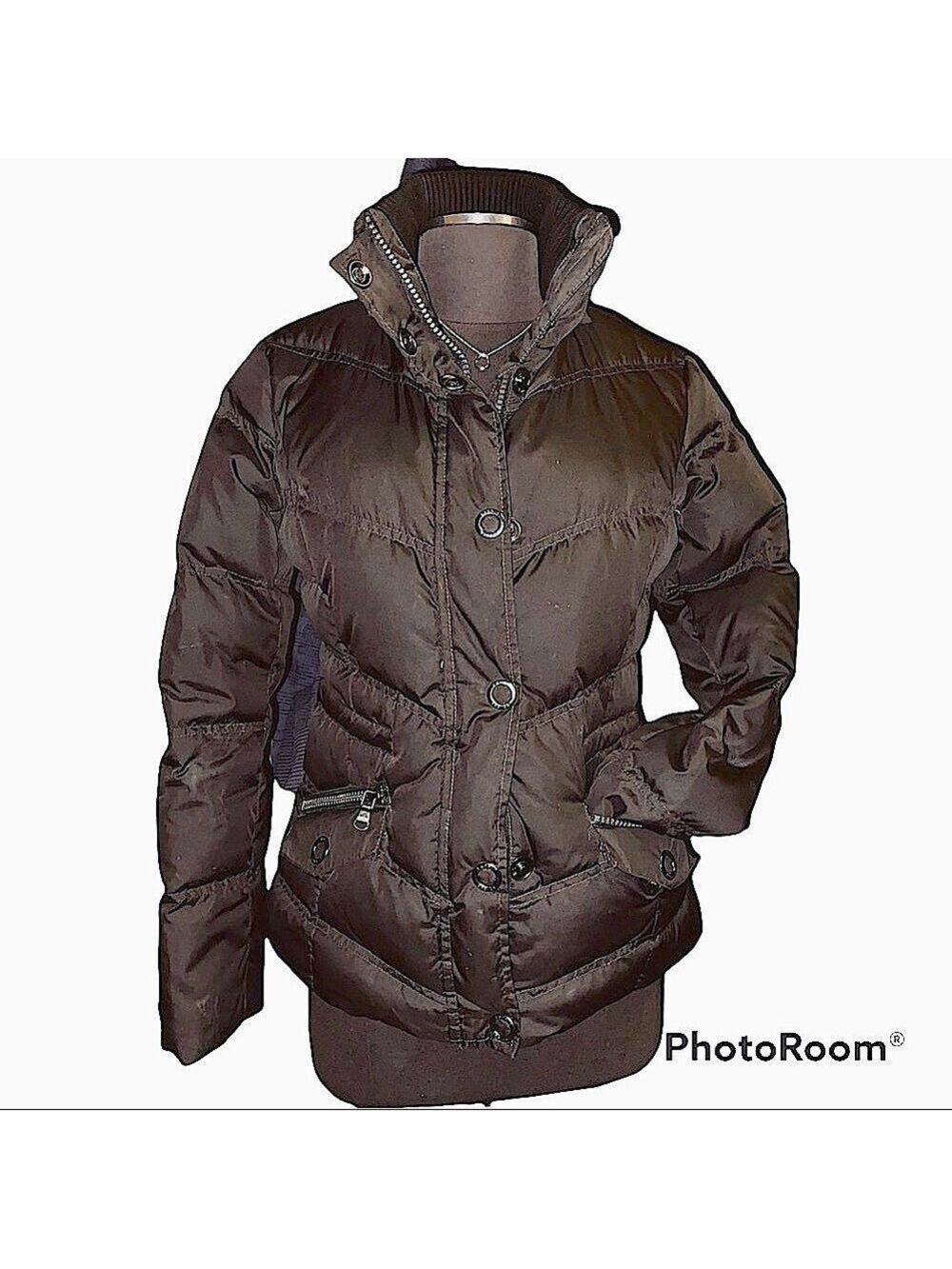 Esprit| Black Puffer Jacket With Removable Hood & Faux Fur. Small